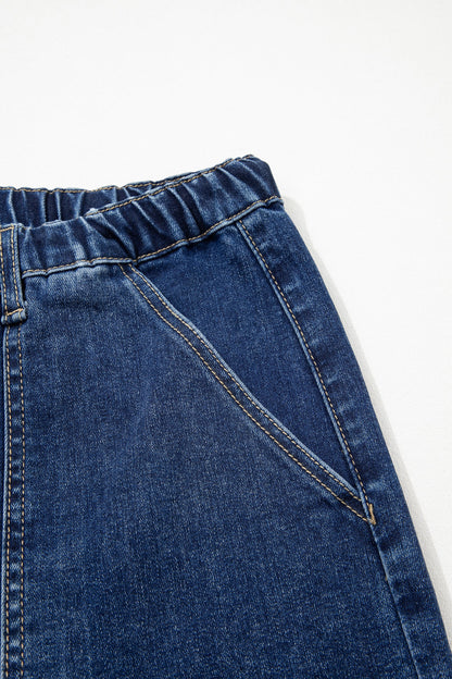 Fray Hem Wide Leg Denim Pants Prussian