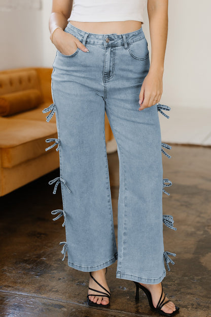 Bow Knot Side Straight Leg Jeans