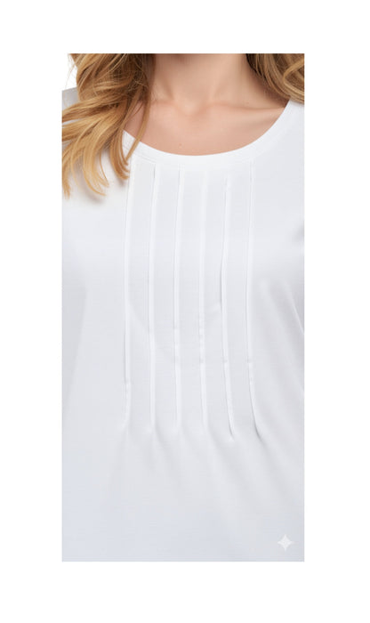 Short Sleeve Pintuck Scoop Neck Cotton Tee