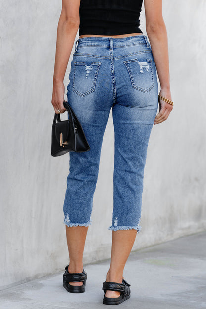 Distressed Skinny Capri Jeans