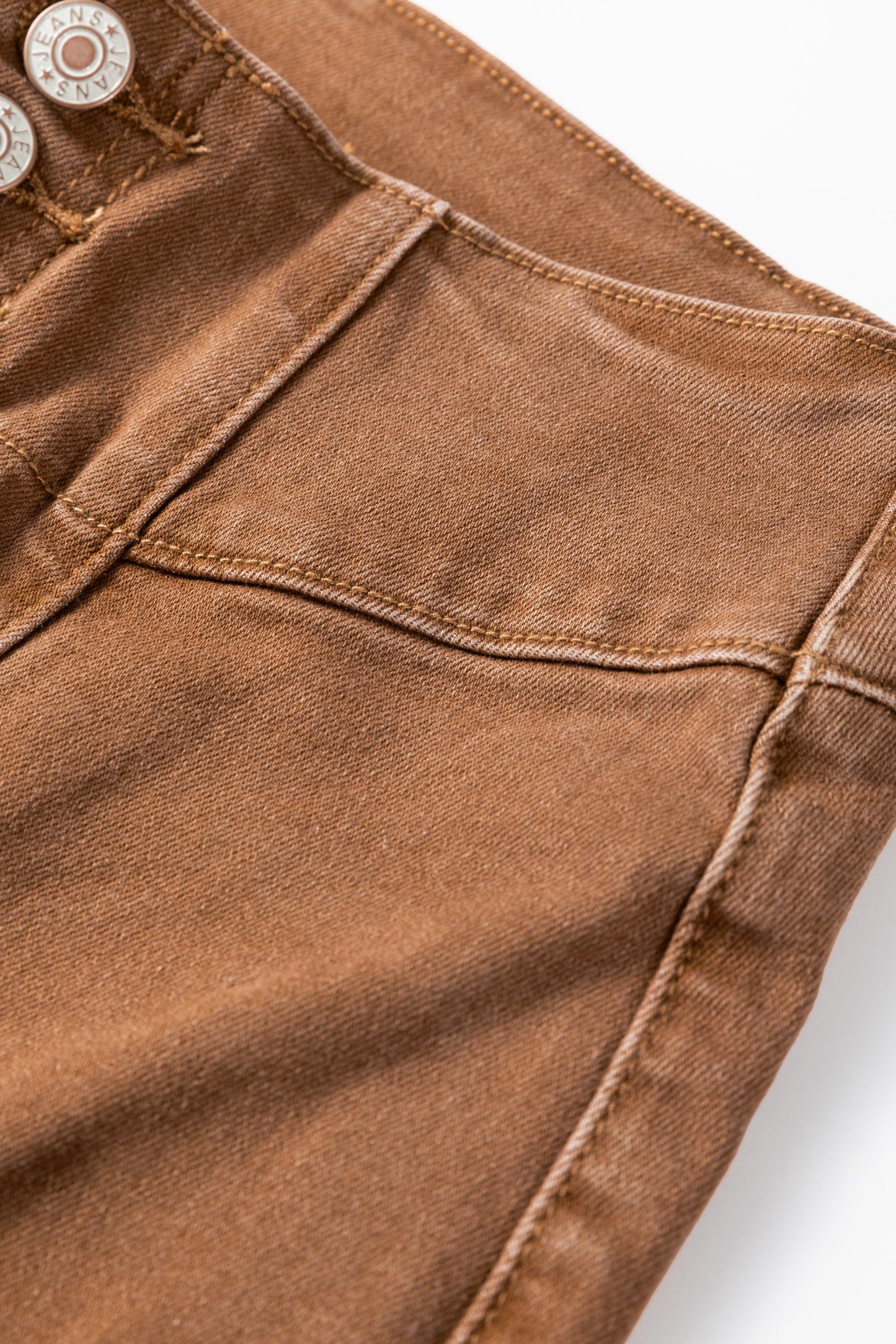 High Waist Button Fly Seamed Raw Hem Flare Jeans Coffee