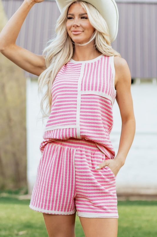 Contrast Trim Casual Tank & Shorts Set