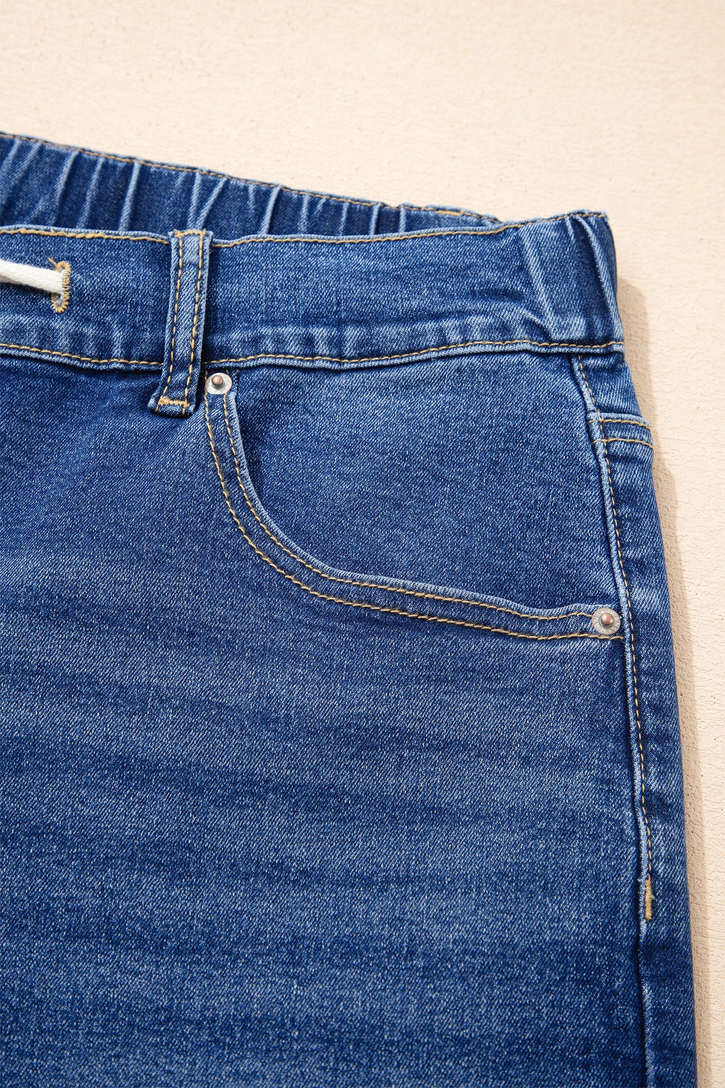 High Rise Lace Tie Whiskered Jeans