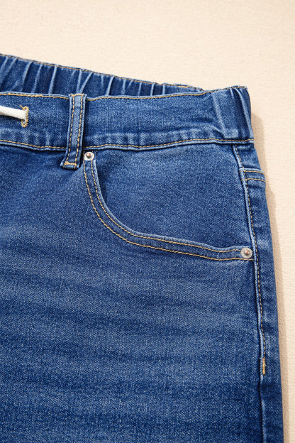 High Rise Lace Tie Whiskered Jeans