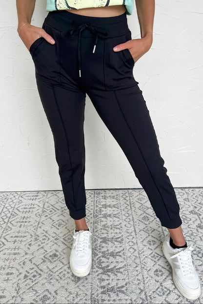 Black Exposed Seam Skinny Jogger Pants
