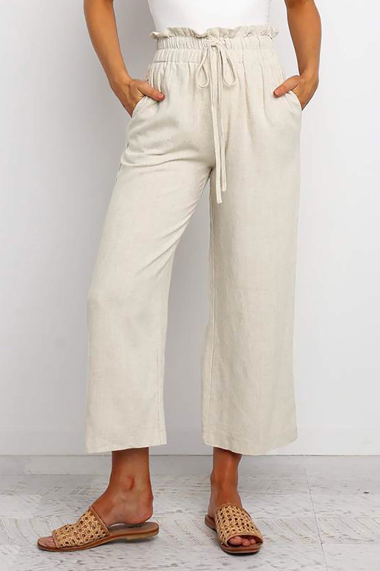 Khaki Straight Leg Cropped Pants