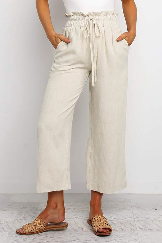 Khaki Straight Leg Cropped Pants