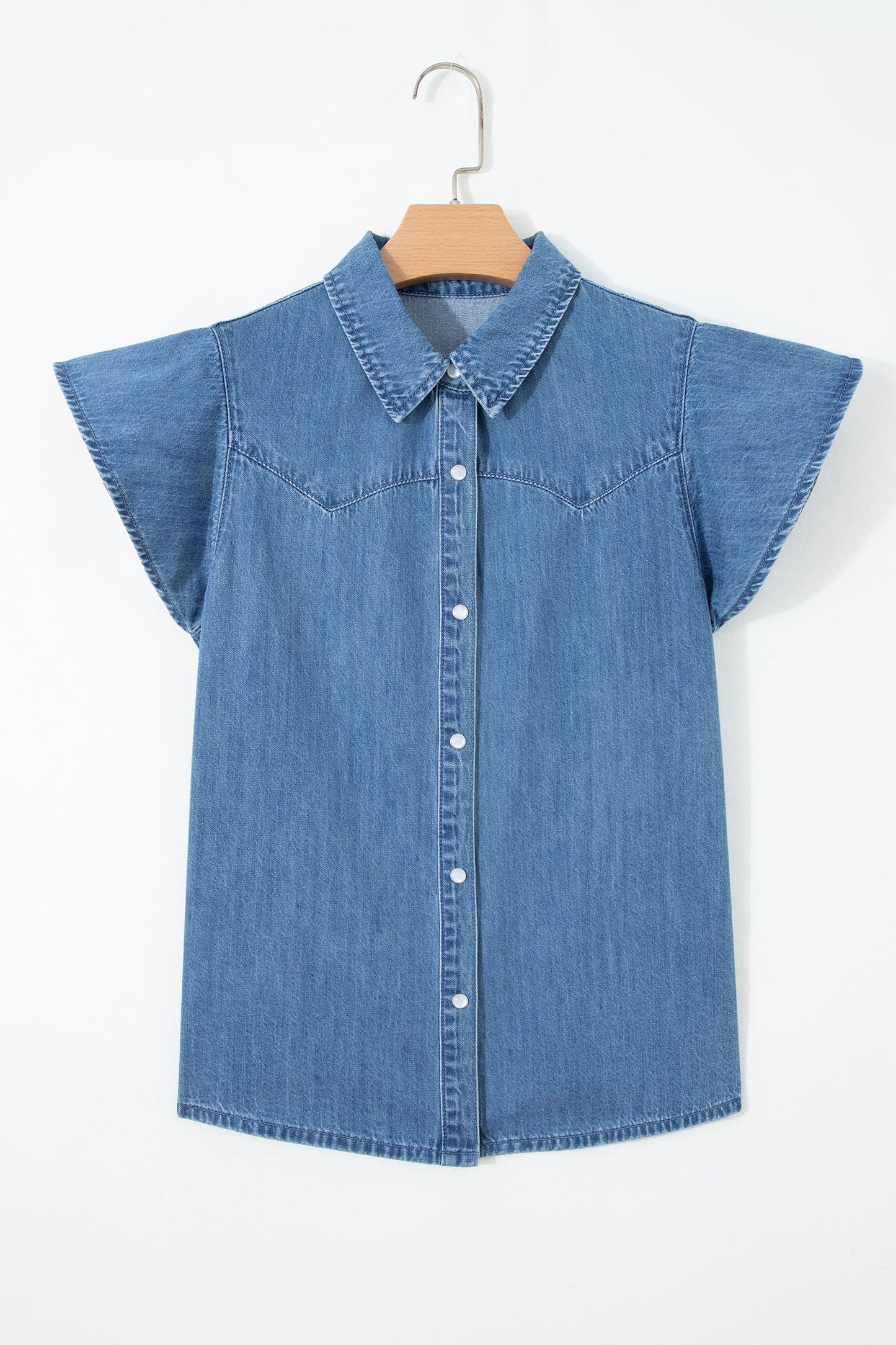 Ruffled Short Sleeve Denim Shirt