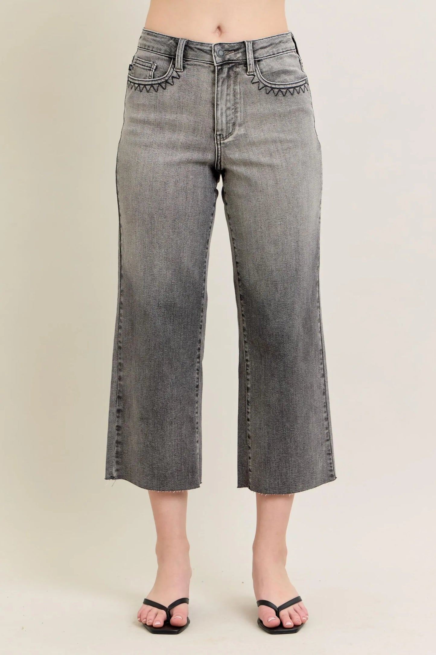 Wide Leg Capris Jeans Gray