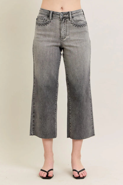 Wide Leg Capris Jeans Gray