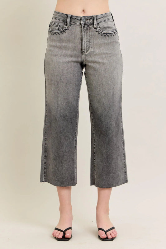 Wide Leg Capris Jeans Gray