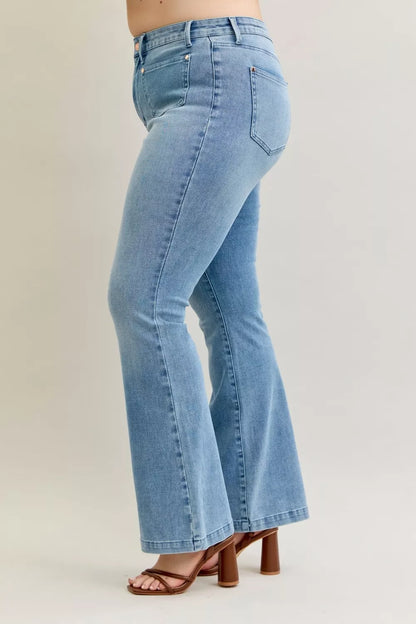 Mid Rise Bootcut Patch Pocket Jeans