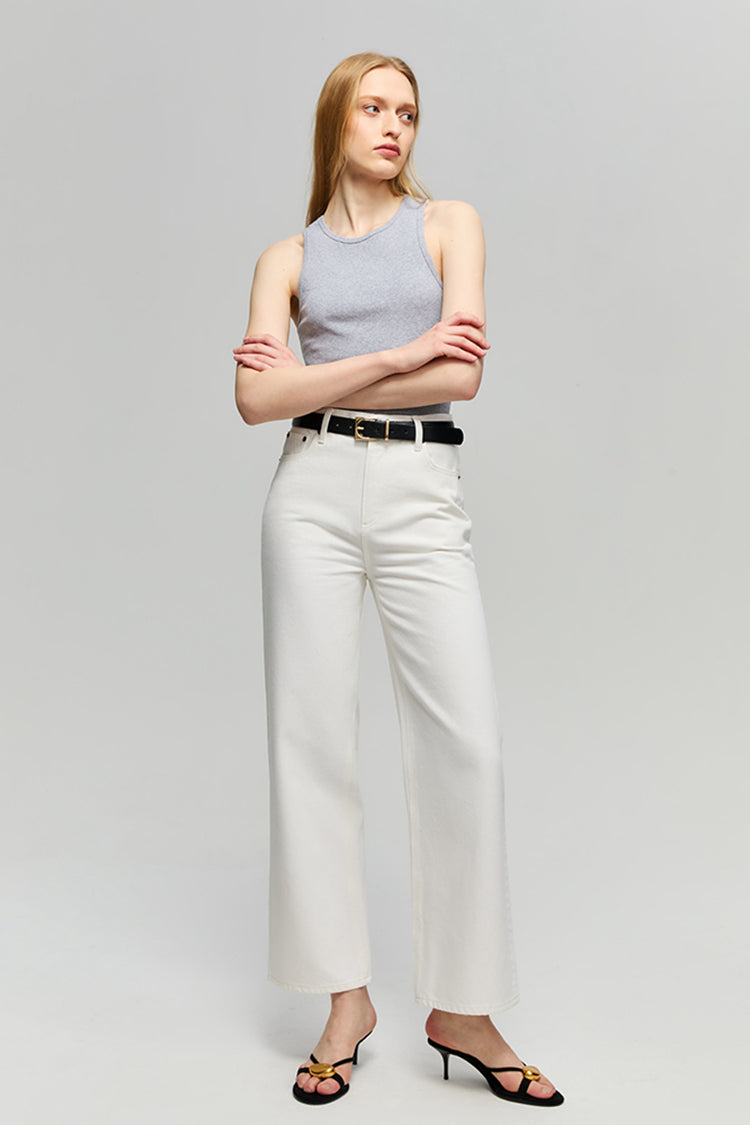Crop Wide Jeans Soft White