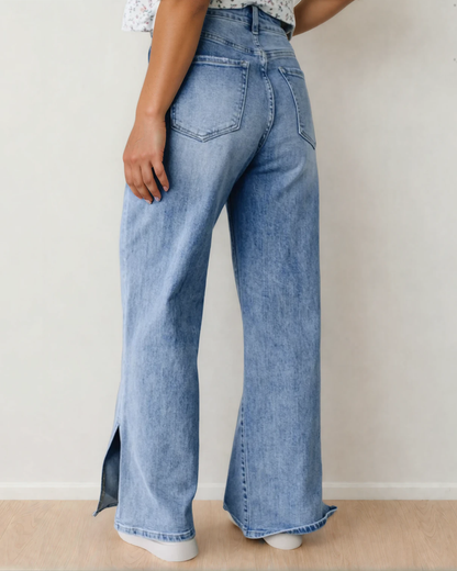 Side Slit High Rise Drawstring Jeans