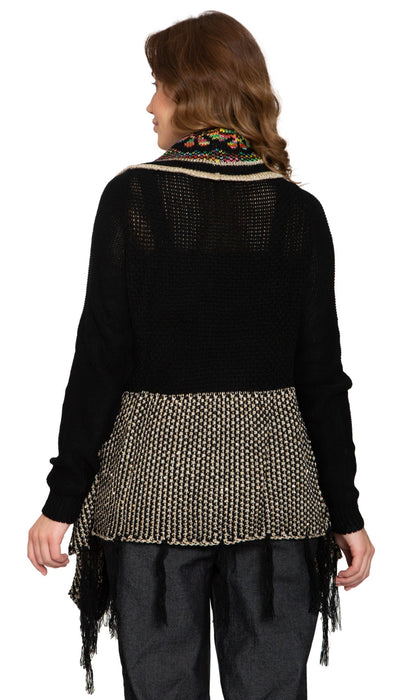 Fringed Jacquard Weave Long Cardigan