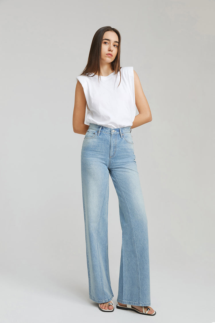 Angeles High Rise Wide Leg Light Wash Jeans
