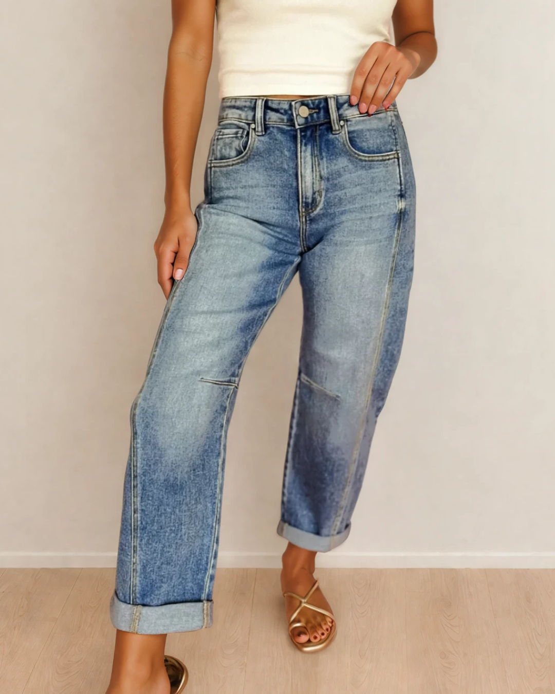 Vintage Cuffed Seam Detail Jeans