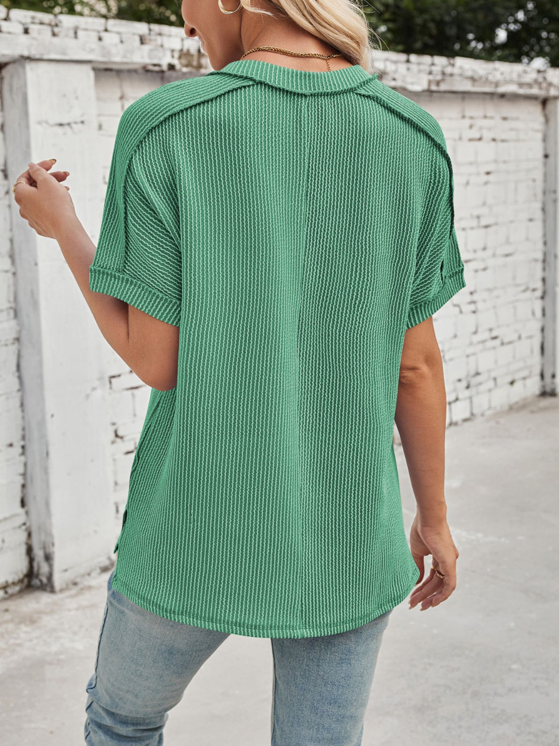 Cord Ribbed V-Neck Top