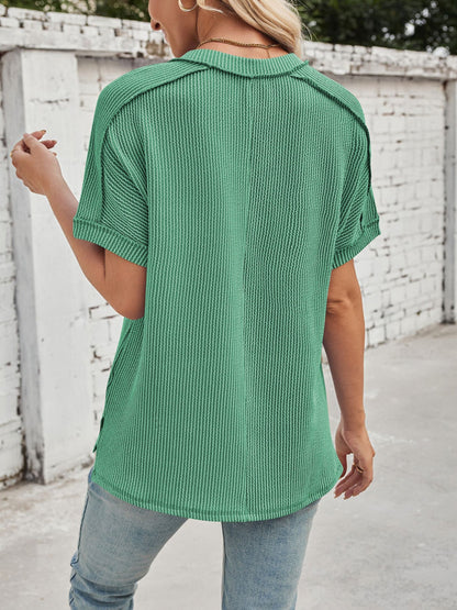 Cord Ribbed V-Neck Top