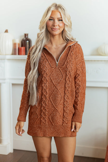 Cable Knit Drop Shoulder Sweater Dress