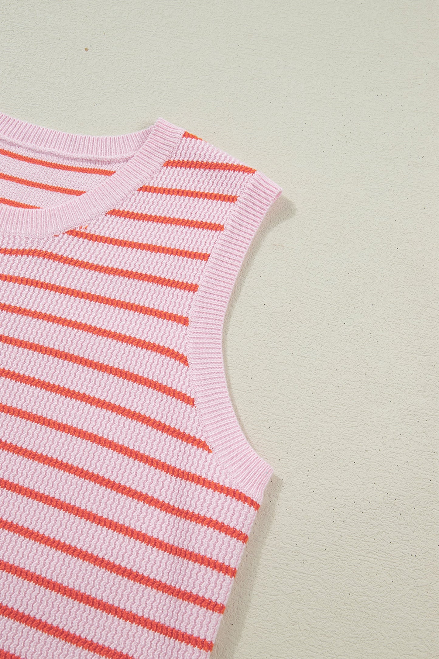 Knit Sleeveless Casual Pink Stripe Top