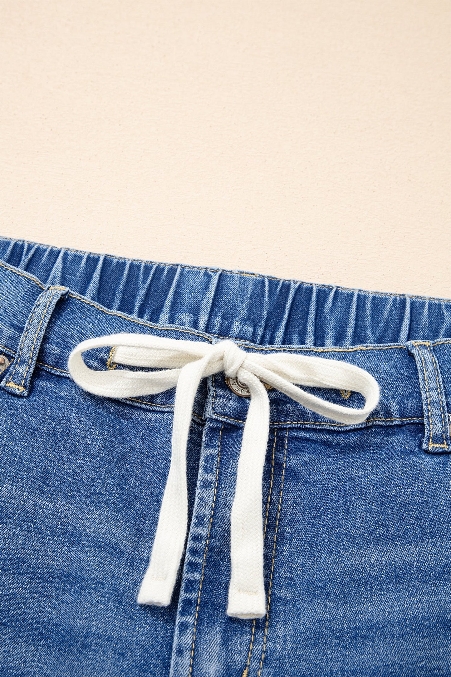 High Rise Lace Tie Whiskered Jeans
