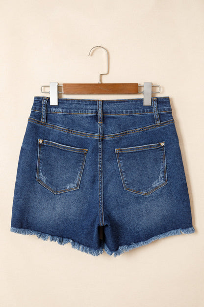 Distressed Whisker Denim Shorts
