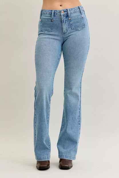 Mid Rise Bootcut Patch Pocket Jeans