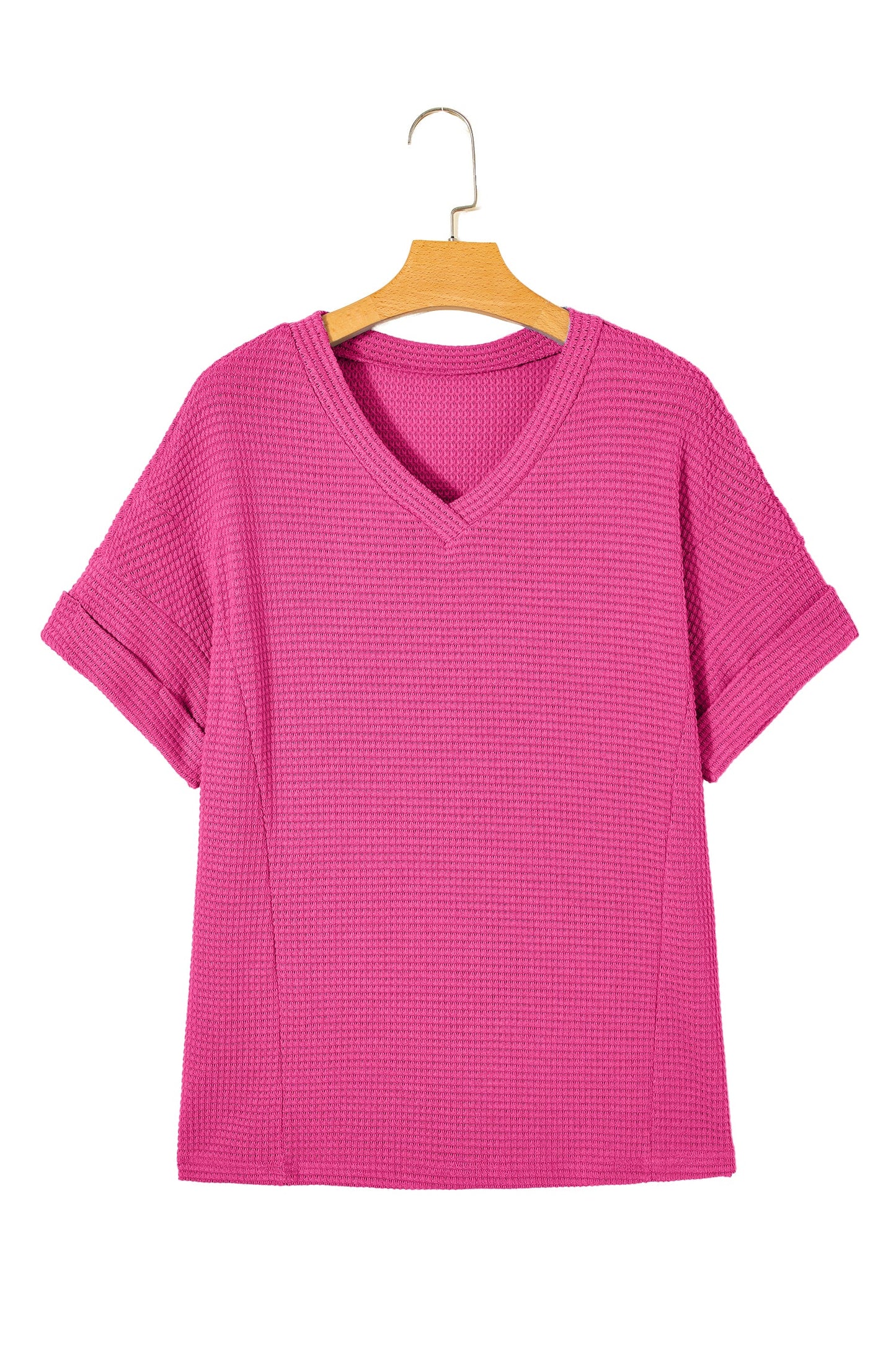 V-Neck Waffle Short Sleeve Top