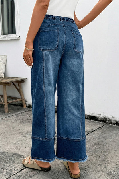 Fray Hem Wide Leg Denim Pants