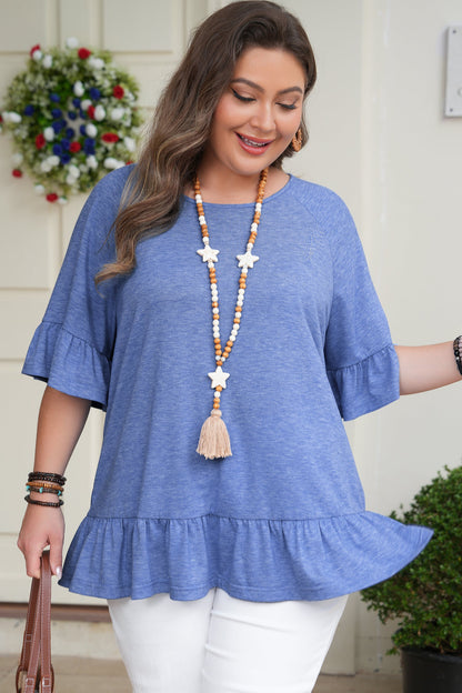 Plus Ruffle Flare Blouse Dusk Blue