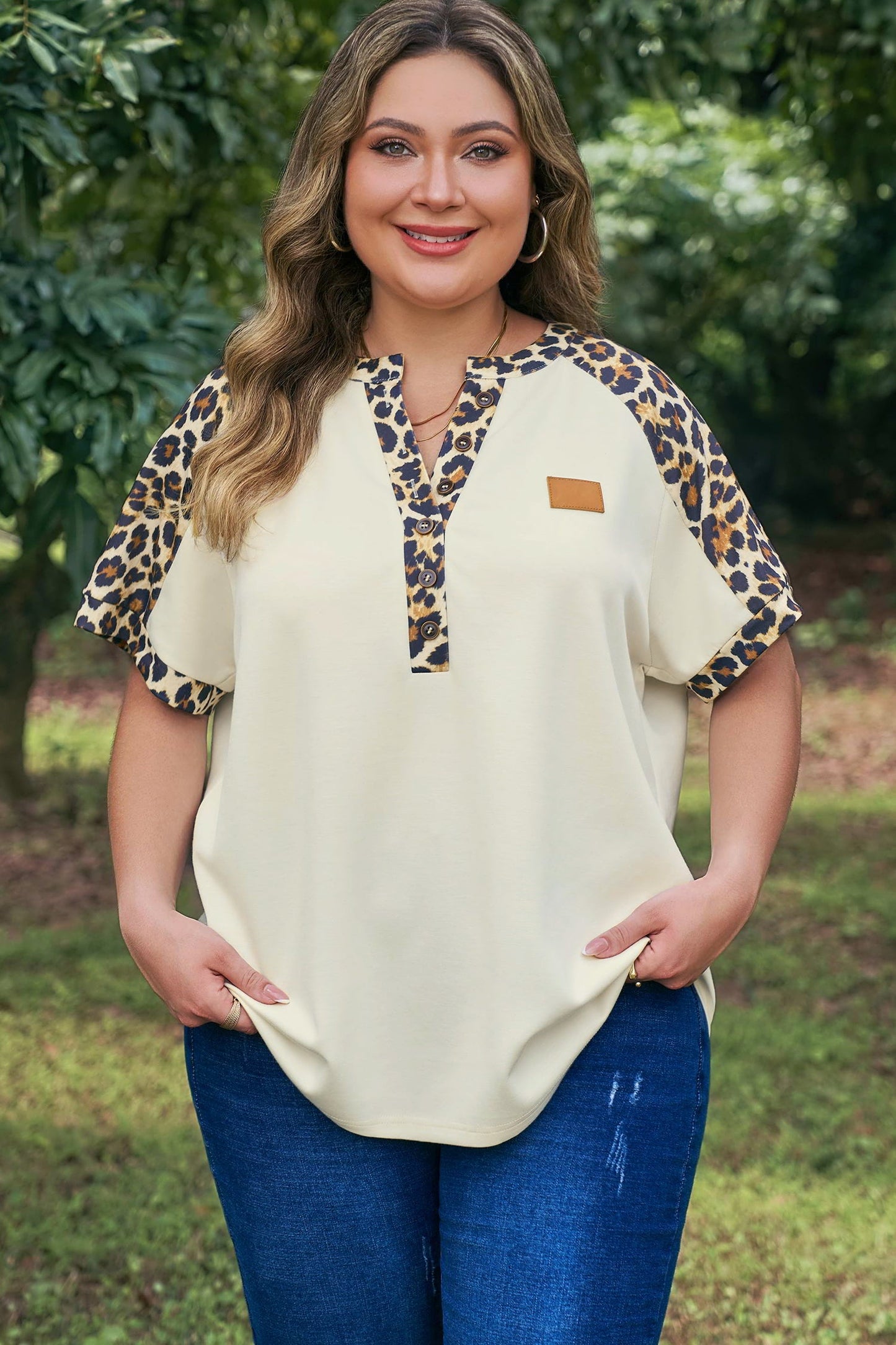 Plus Contrast Leopard Polo Top