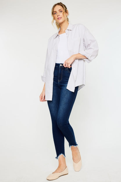 Frayed Ankle Skinny Jeans Dark Rinse