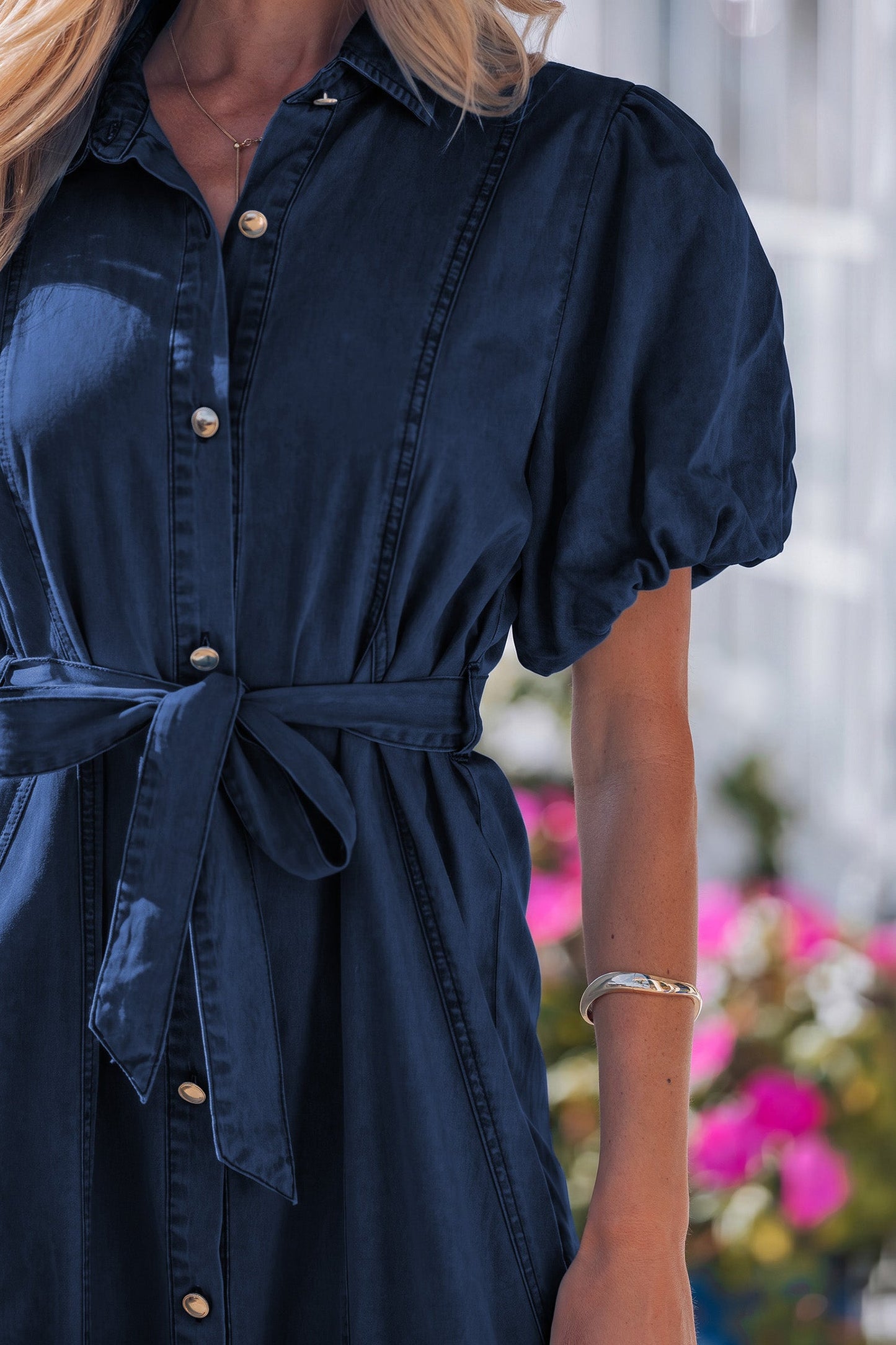 Bubble Short Sleeve Denim Dress