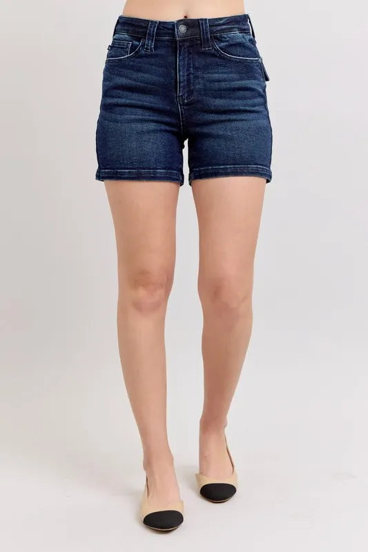 Mid-High Back Flap Denim Shorts