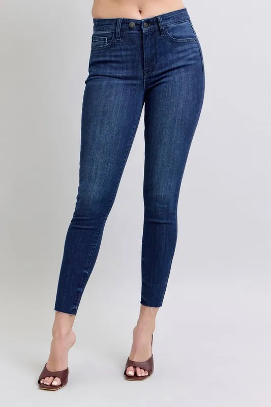 Mid Rise Skinny Jeans Raw Hem