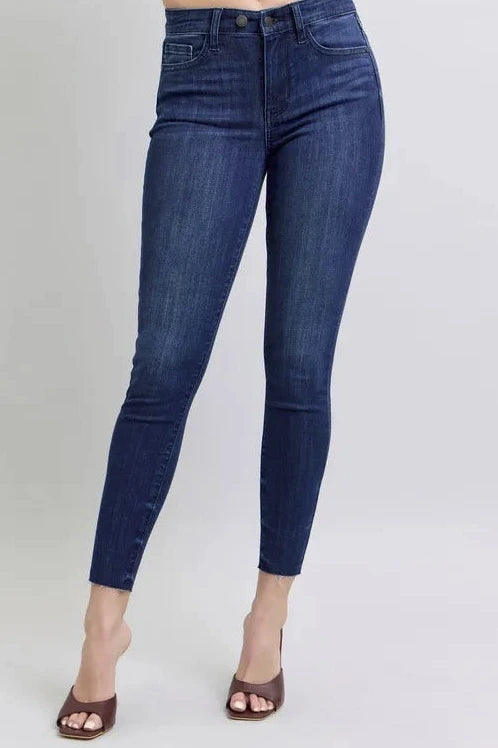 Mid Rise Skinny Jeans Raw Hem