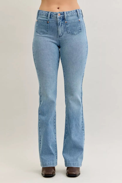 Mid Rise Bootcut Patch Pocket Jeans