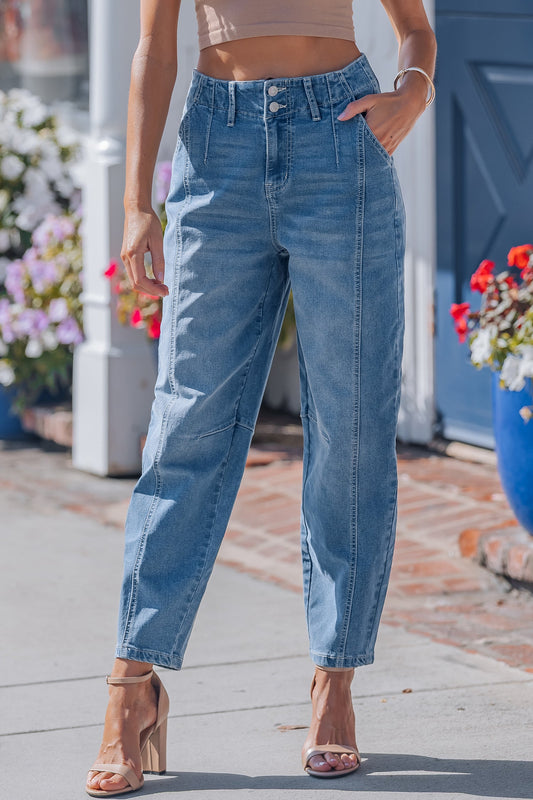 Sky Wash Cuffed Barrel Jeans