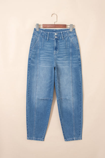Sky Wash Cuffed Barrel Jeans