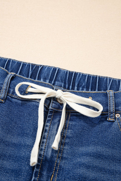 High Rise Lace Tie Whiskered Jeans