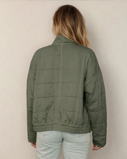 Zip-Up Pocket Quilted Jacket Green