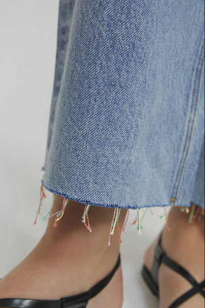Wide Leg Curve Raw Hem Crop Jeans