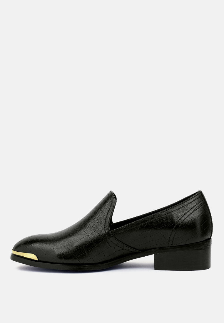 Metal Highlight Leather Loafers