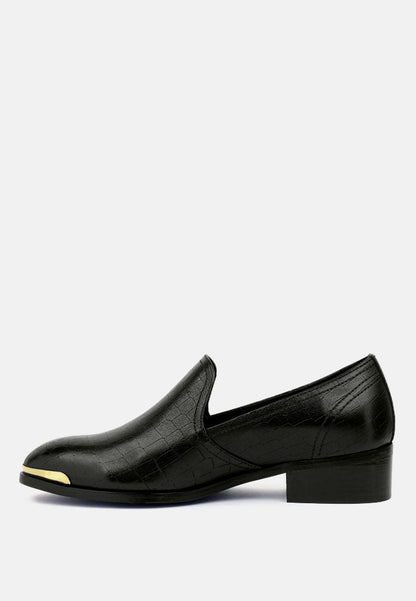 Metal Highlight Leather Loafers