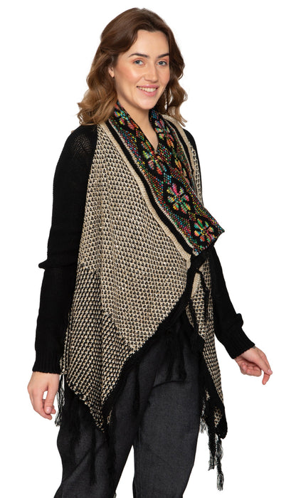 Fringed Jacquard Weave Long Cardigan