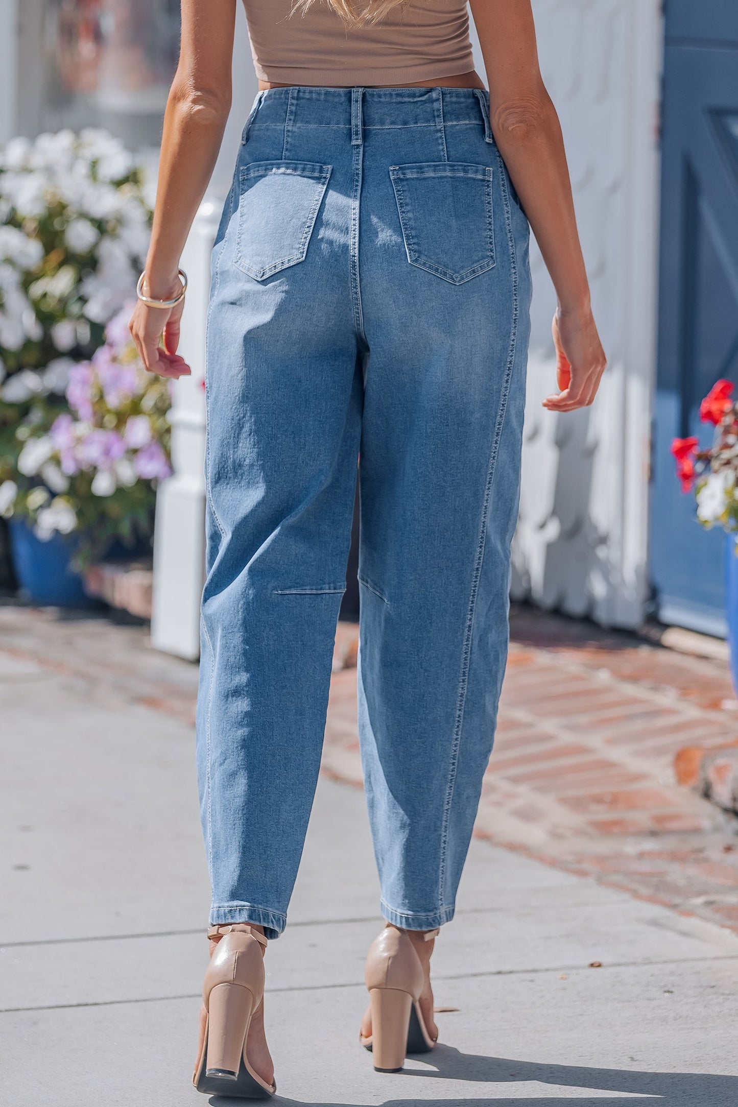Sky Wash Cuffed Barrel Jeans