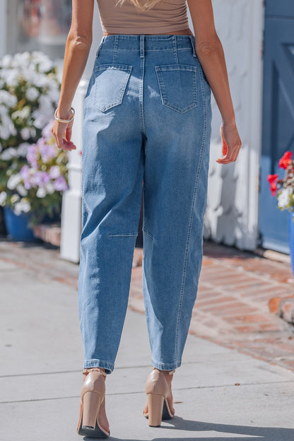 Sky Wash Cuffed Barrel Jeans