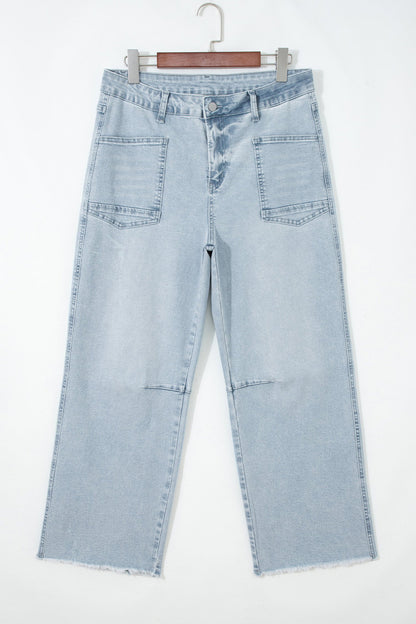 Beau Blue Frayed Crop Straight Jeans