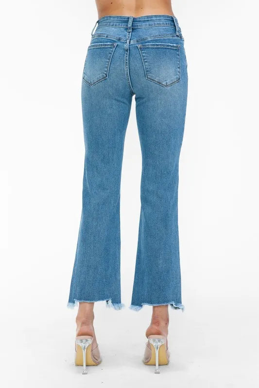 Raw Hem Distressed Mid Rise Jeans